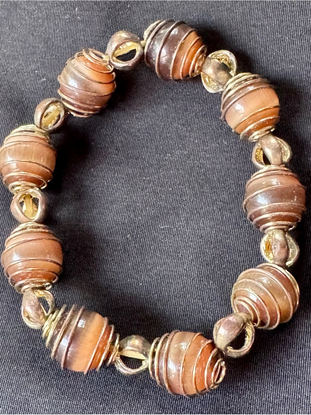 Brown & Orance Bead Stretch Bracelet- Women's Costume Jewelry